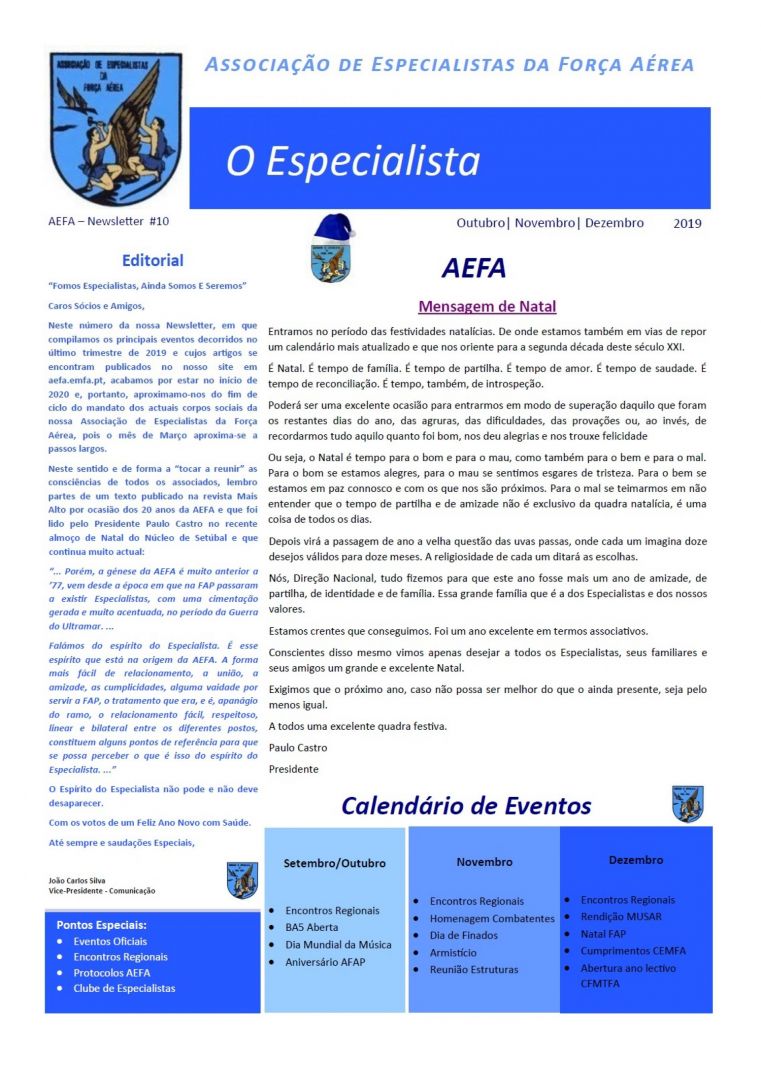 Newsletter "O ESPECIALISTA" de Dezembro de 2019